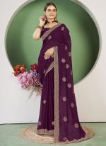 Georgette Wine Party Wear Swarosvki Work Saree